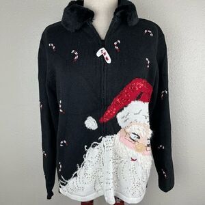 Tiara International Santa Claus Full Zip Christmas Sweater Vest Size S EUC